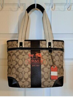 Coach Heritage Monogram Signature Brown Tan Tote Carryall Coated Bag